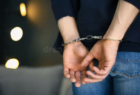 Man Detained In Handcuffs Indoors Criminal Law Stock Image Image Of Handcuffed Inmate 155788811