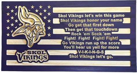 VIKINGS FIGHT SONG WITH SKOL VIKINGS TEXT AND HEAD (PURPLE) - Heirloom Wood