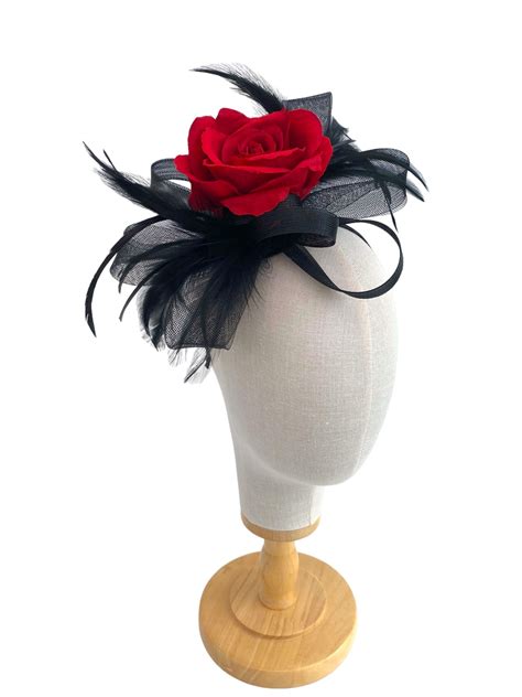 Black and Red Bow Fascinator With Clip and Headband