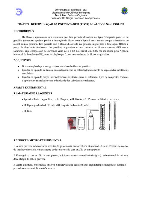 Aula Pr Tica Determina O Do Teor De Lcool Na Gasolina Qo