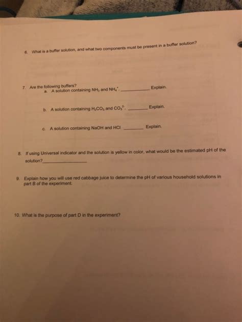 Solved Ph And Properties Of Buffers Name Date Pre Lab Chegg