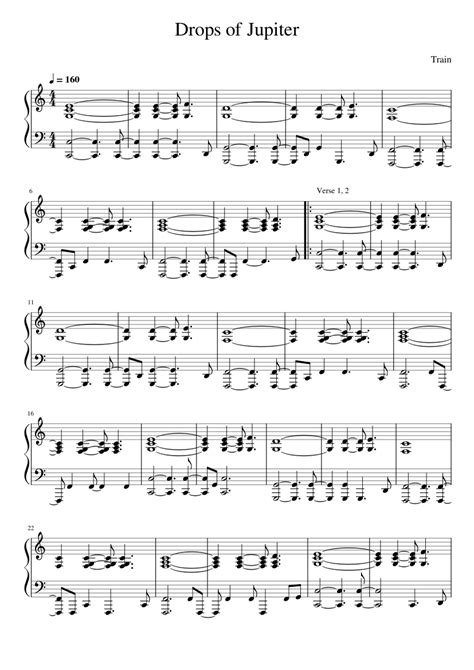 Drops Of Jupiter Train Sheet Music For Piano Solo Easy