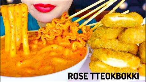 ASMR CREAMY ROSE TTEOKBOKKI SPICY RICE CAKES FRIED JALAPENO CREAM