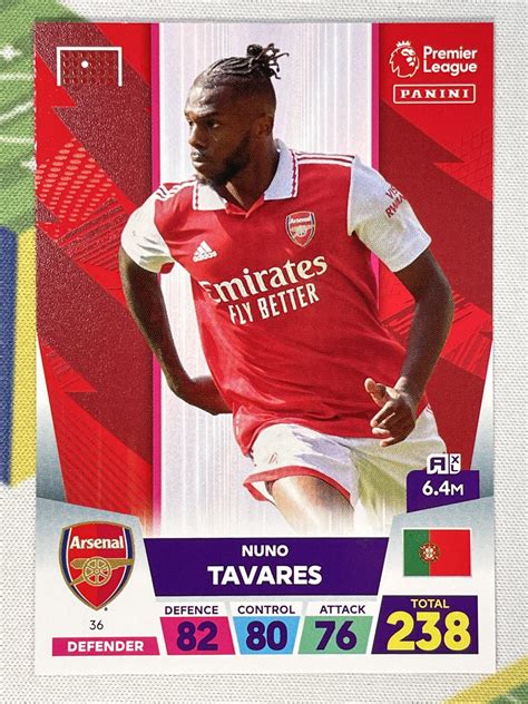 Nuno Tavares Arsenal Base Panini Premier League Adrenalyn Xl