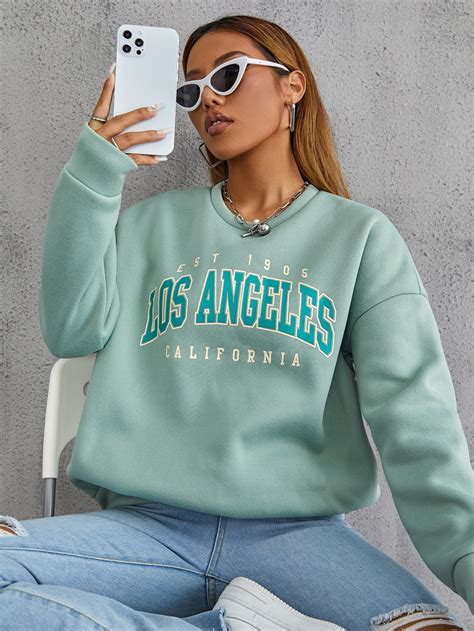 Drop Shoulder Letter Graphic Pullover SHEIN UK