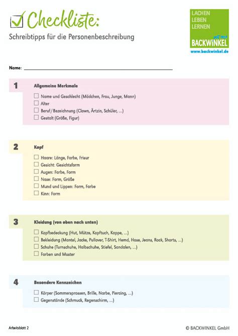 Personenbeschreibung Arbeitsblätter Tipps Und Übungen Für Die