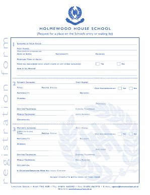 Fillable Online Holmewoodhouse Co Registration Form Please Complete