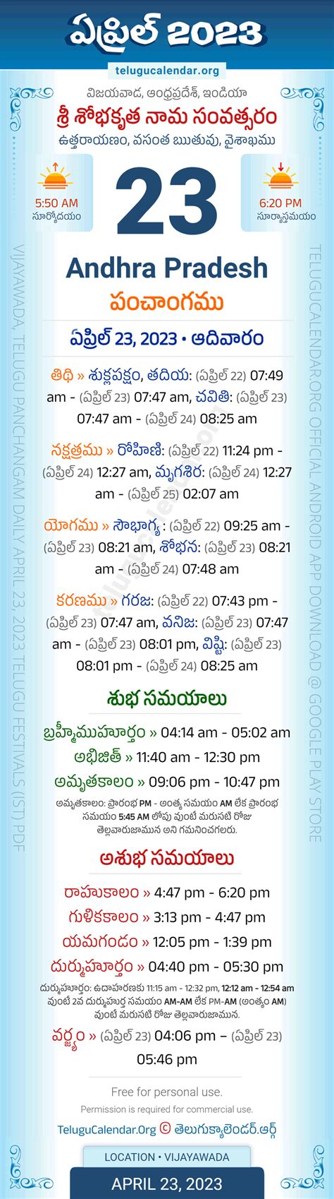 Andhra Pradesh April 23 2023 Telugu Panchangam