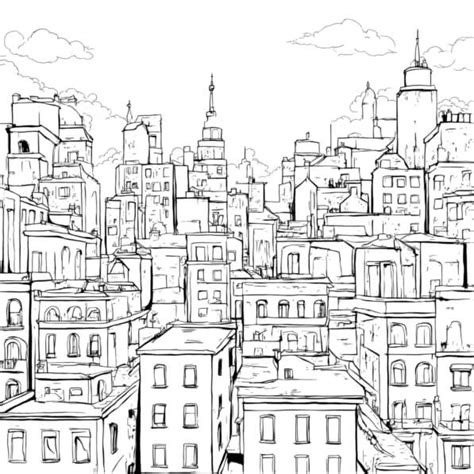 Descarga Dibujo De Paisaje Urbano En Blanco Y Negro Para Actividades De