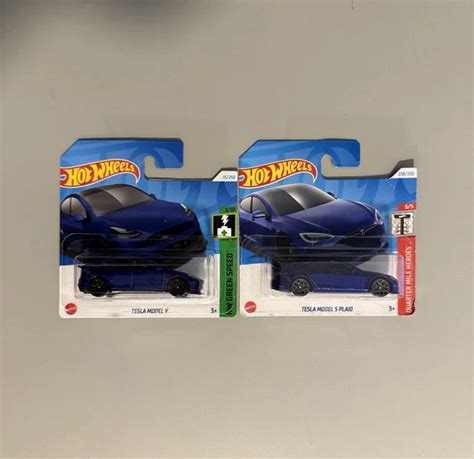 HOT WHEELS TESLA Model Y Blue And Tesla Model S Plaid Blue 7 99
