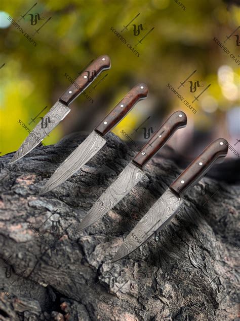 Bbq Steak Knives Set 4 Pcsoutdoor Steaks Knives Damascus Etsy