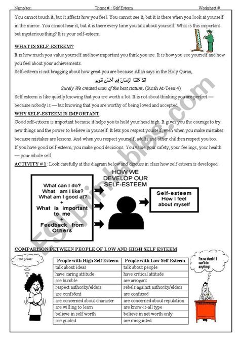 Moral Education Self Esteem Esl Worksheet By Hena Khannn