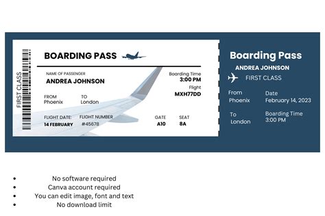 Editable Plane Ticket Template Printable Plane Ticket Custom Plane ...