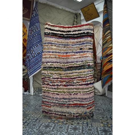 Tapis berbère noué main en tissu recyclé boucharouite bf noué main