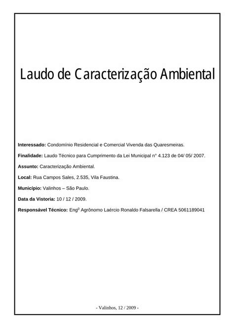 Pdf Laudo De Caracteriza O Ambiental Pdf Filetrata O Presente De