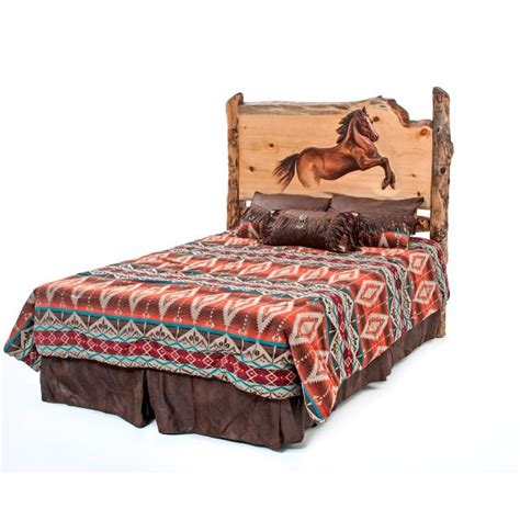 Carved Horse Aspen Log Bed