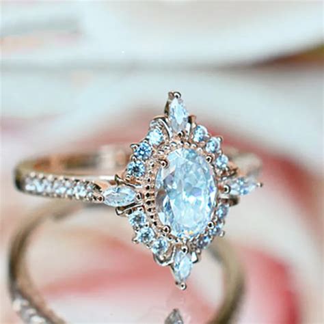 ROMAD Retro Victorian era Rings for Women Vintage Crystal Finger Rings Magical Mirror Rose Gold ...