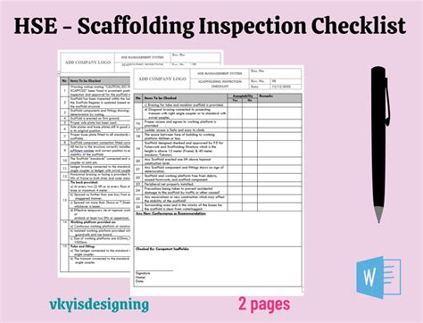 Scaffolding Inspection Checklist Inspection Sheet Tower Scaffold