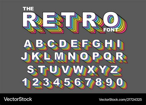 80 S Retro Alphabet Font Rainbow Vintage Alphabet Vector Image