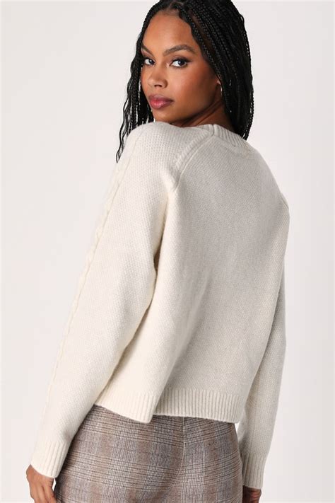 Ivory Knit Sweater Cable Knit Sweater Pullover Sweater Lulus