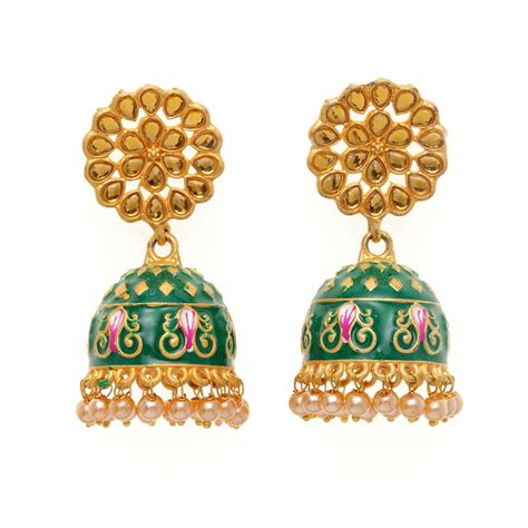 Buy Panash Gold Plated Meenakari Dome Shaped Jhumkas Online