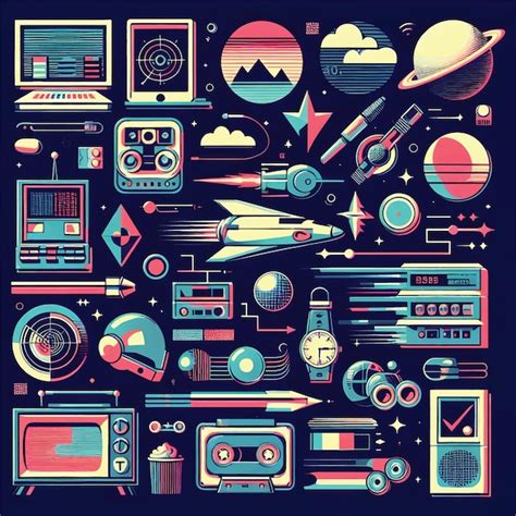 Retro Futuristic Elements Vector Design Premium AI Generated Vector