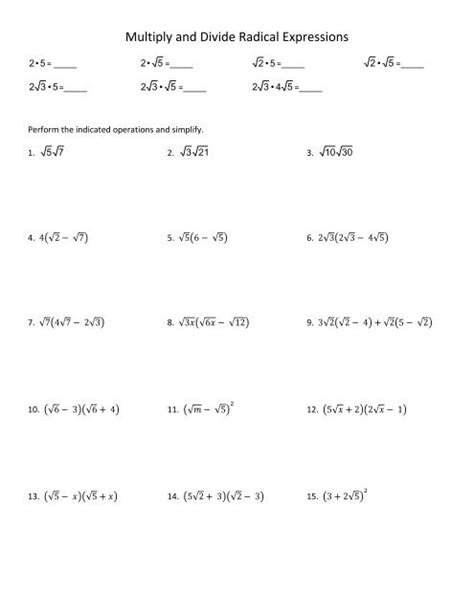 Multiply And Divide Radical Expressions Worksheets Library