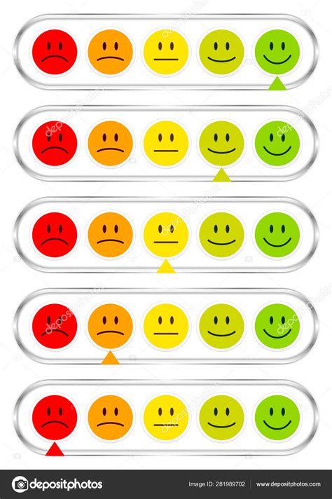 Sæt Med Fem Vandrette Barometer Med Ansigter Viser Humør Farve