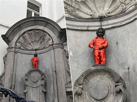 Manneken Pis Kleurt Oranje Vanwege Bezoek Willem Alexander En Máxima