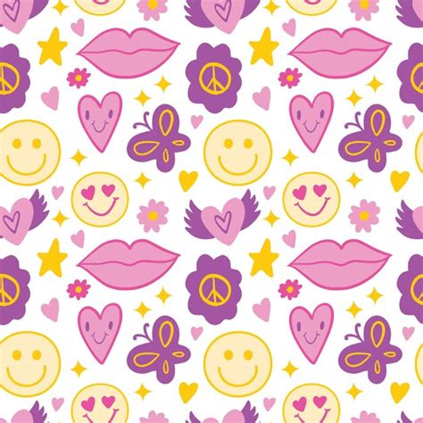 Premium Photo Groovy Hippie Seamless Pattern