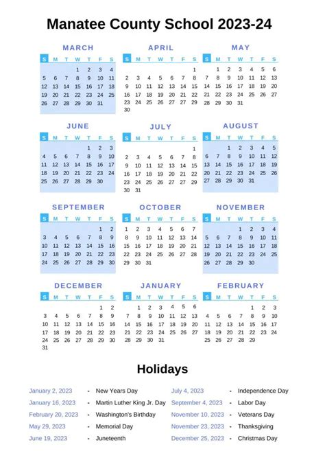 Manatee County School Calendar with Holidays 2022-2023