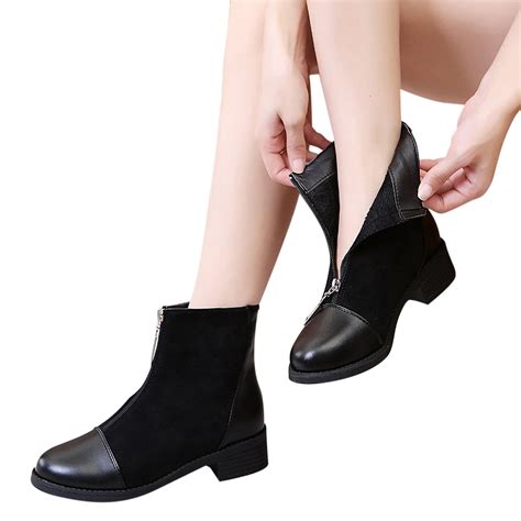 Lovskoo Women S Middle Ankle Boots Pointed Toe Chunky Heel Pointed