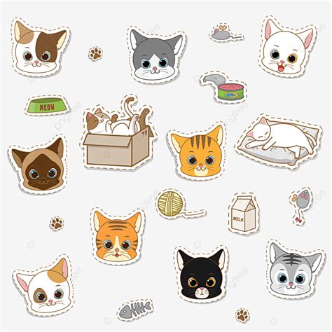 Cute Sticker Set Vector Hd Images Cute Cat Sticker Collection Set