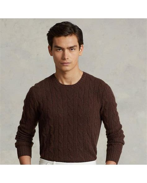 Ralph Lauren The Iconic Cable Knit Cashmere Sweater In Chocolate Brown