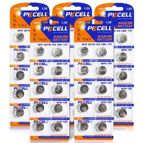 PKCELL 50 Pack LR1130 AG10 Battery 1 5V Alkaline Button Cell Batteries