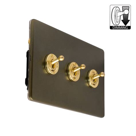 Soho Lighting Fusion Bronze And Brushed Brass 3 Gang Dimming Toggle Switch The Soho Lighting Company