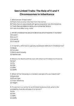 30 Questions Sex Linked Traits The Role Of X And Y Chromosomes In