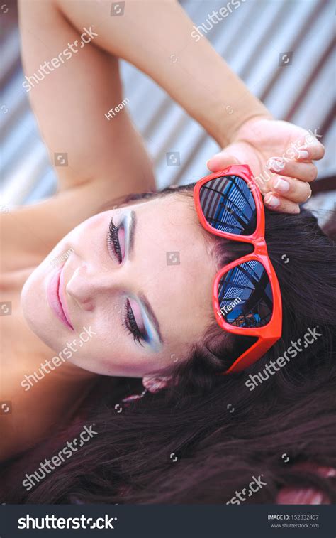 Beautiful Brunette Woman Sunglasses Bikini Sunbathing Stock Photo 152332457 Shutterstock