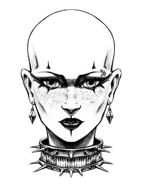 Goth Girl in Dragon Mask Line-art Stock Illustration - Illustration of medieval, magic: 122977806