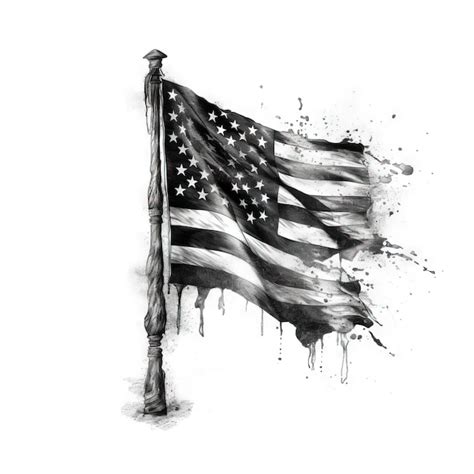 Tattered American Flag Drawing Black And White