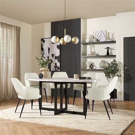 Newbury Oval Dining Table Clara Chairs Grey Marble Effect Black