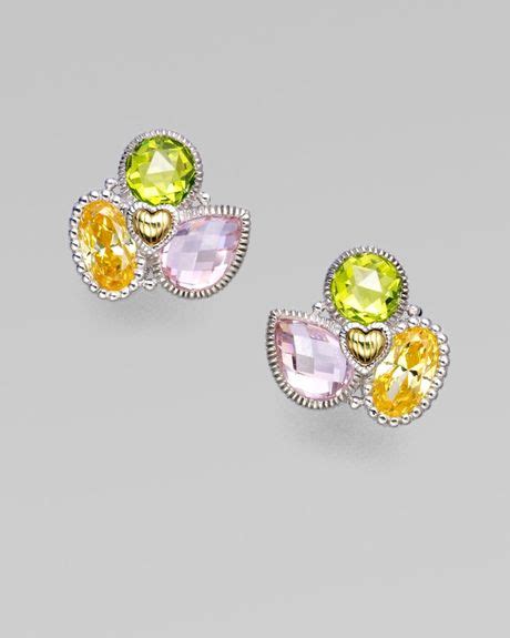 Judith Ripka Crystal And Sterling Silver Cluster Stud Earrings In