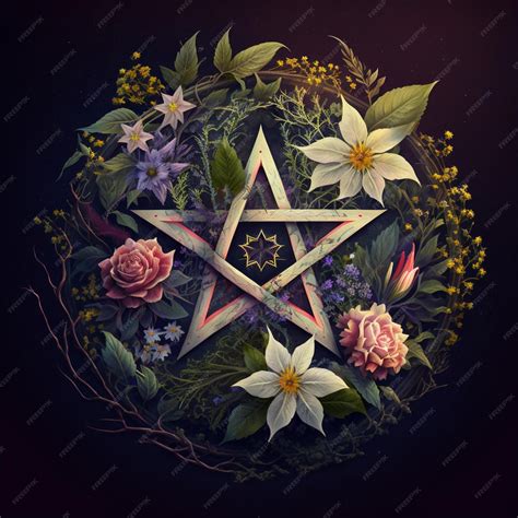 Premium Ai Image There Is A Pentagram Surrounded By Flowers And