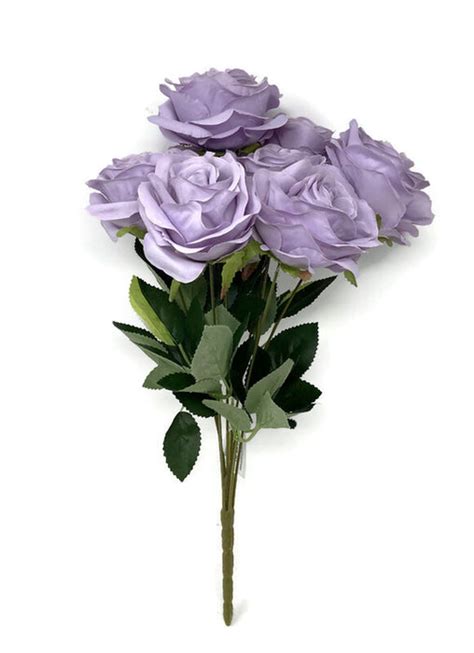 9 Head Open Rose Bush X 42cm Lavender — Artificial Floral Supplies