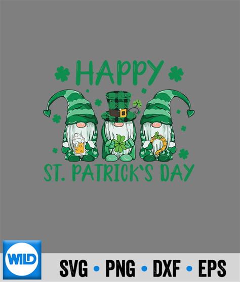 St Patrick Day Svg Three Gnomes Holding Shamrock Leopard Plaid St