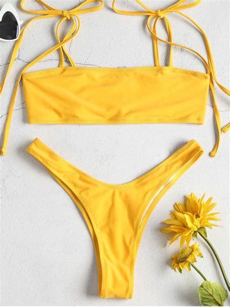 Tie Shoulders High Leg Bikini Set Rubber Ducky Yellow L High Leg