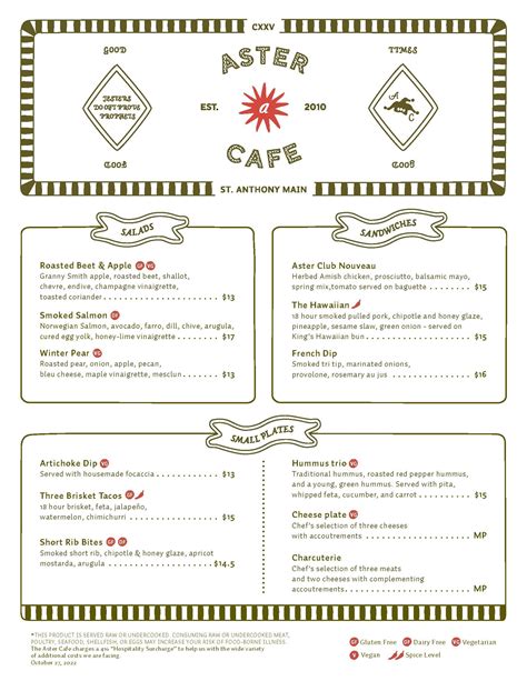 Menu - Aster Cafe