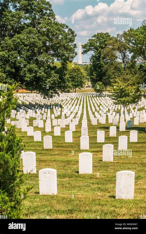 Arlington National Cemetery Graves And Washington Monument In The