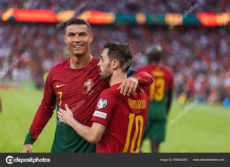 Cristiano Ronaldo Celebrates Bernardo Silva Uefa Euro 2024