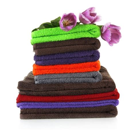 Premium Photo Pile Of Colorful Towels Isolated On White